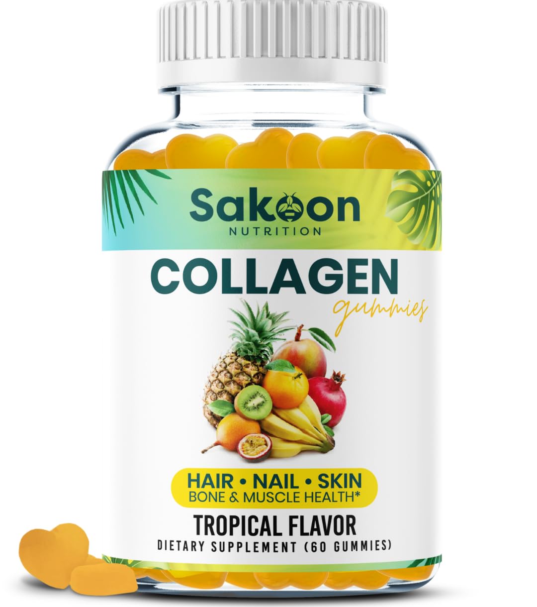 Sakoon nutrition Halal Collagen Gummies for Women and Men - Anti Aging, Hair Growth, Skin Care & Strong Nails Protein Collagen Supplements - Non-GMO, Gluten Free - Made in USA - dailyvitalstore