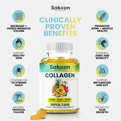 Sakoon nutrition Halal Collagen Gummies for Women and Men - Anti Aging, Hair Growth, Skin Care & Strong Nails Protein Collagen Supplements - Non-GMO, Gluten Free - Made in USA - dailyvitalstore