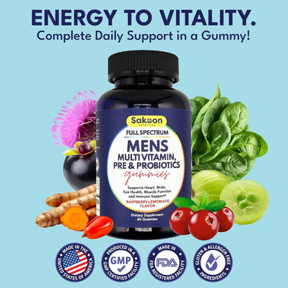 Sakoon nutrition Men's Multivitamin Gummies with Probiotics and Prebiotics, Adult Multivitamin A, C, D, E, B & More - dailyvitalstore