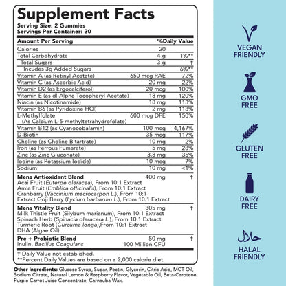 Sakoon nutrition Men's Multivitamin Gummies with Probiotics and Prebiotics, Adult Multivitamin A, C, D, E, B & More - dailyvitalstore