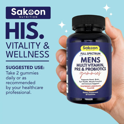 Sakoon nutrition Men's Multivitamin Gummies with Probiotics and Prebiotics, Adult Multivitamin A, C, D, E, B & More - dailyvitalstore