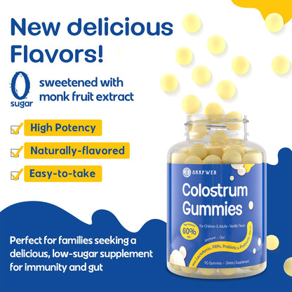 Sakpwer Bovine Colostrum Supplement Gummies - with 60% Highest IgG, Lactoferrin, Probiotics and Prebiotics for Adults and Kids - dailyvitalstore