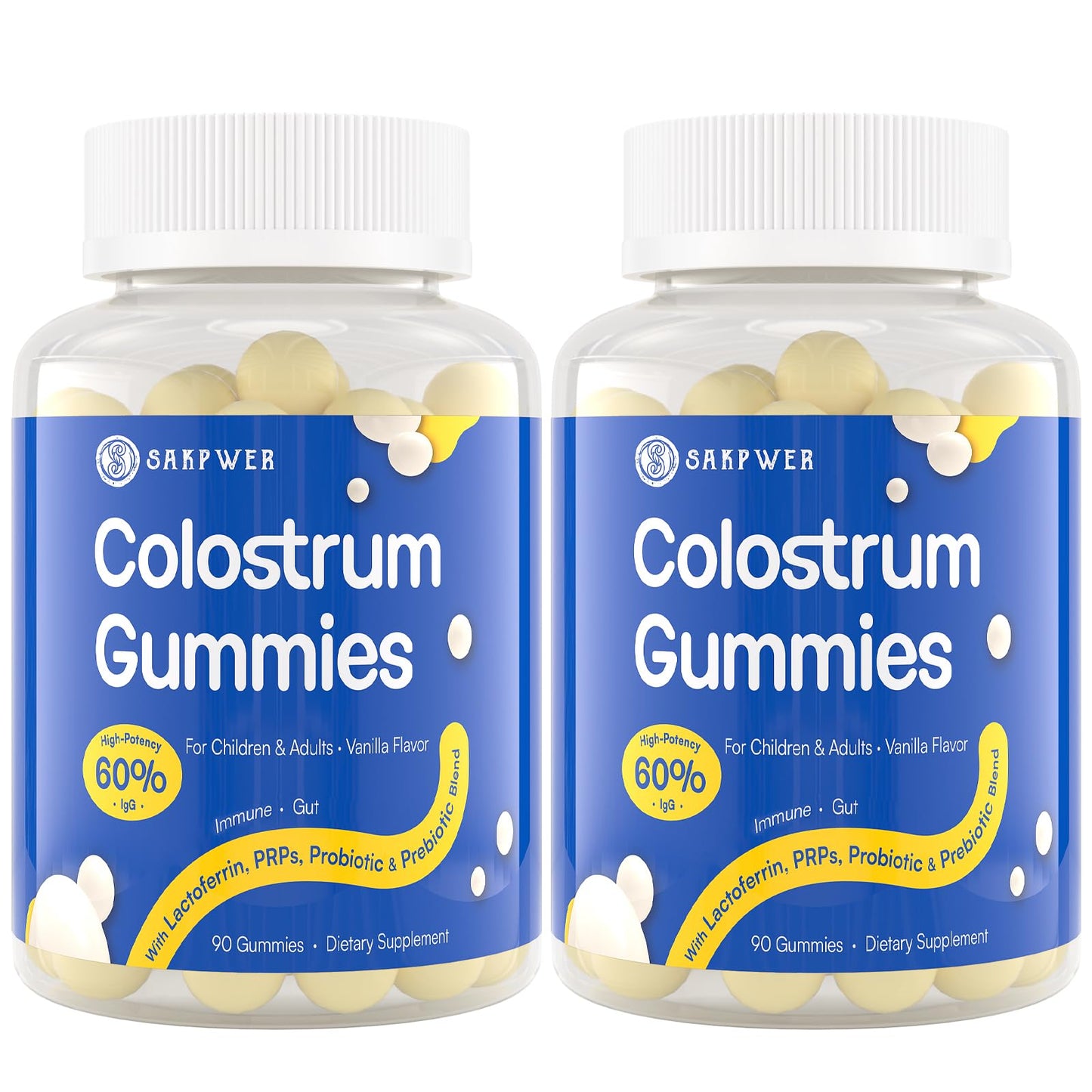 Sakpwer Bovine Colostrum Supplement Gummies - with 60% Highest IgG, Lactoferrin, Probiotics and Prebiotics for Adults and Kids - dailyvitalstore