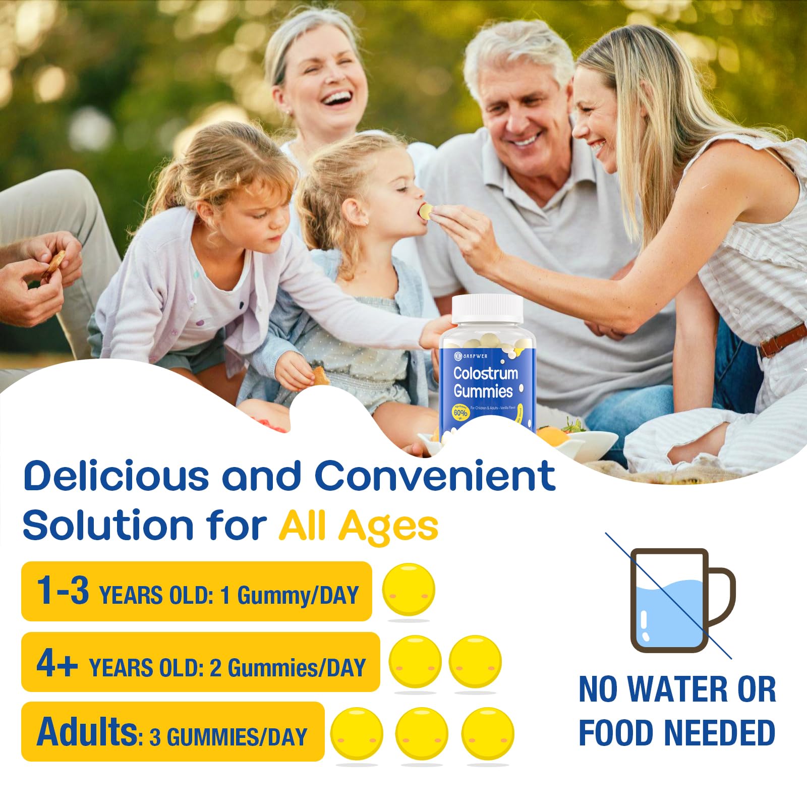 Sakpwer Bovine Colostrum Supplement Gummies - with 60% Highest IgG, Lactoferrin, Probiotics and Prebiotics for Adults and Kids - dailyvitalstore
