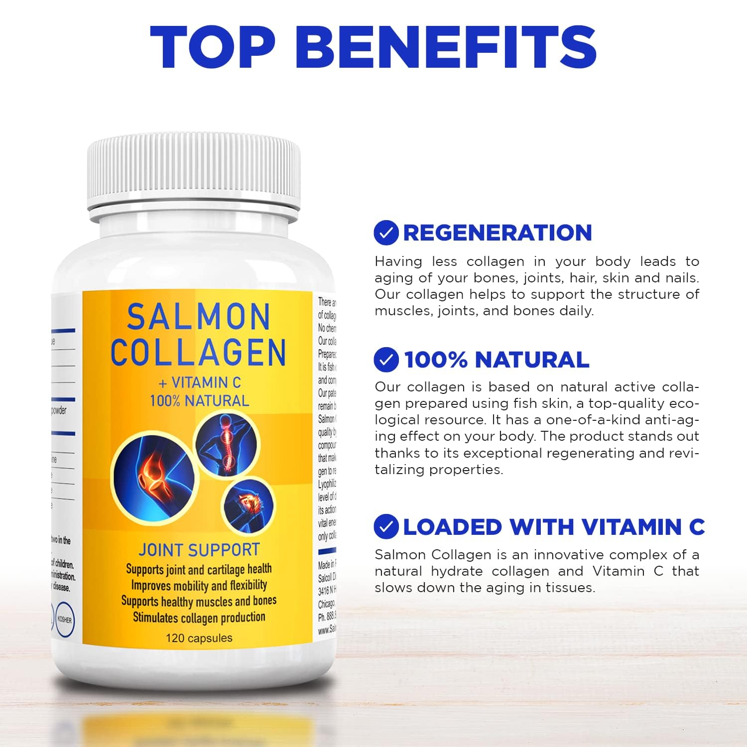 Salcoll Premium Marine Collagen Capsules, 120 Count, Fish Collagen Supplement for Joint Support, Skin, Hair & Nails - dailyvitalstore