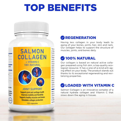 Salcoll Premium Marine Collagen Capsules, 120 Count, Fish Collagen Supplement for Joint Support, Skin, Hair & Nails - dailyvitalstore