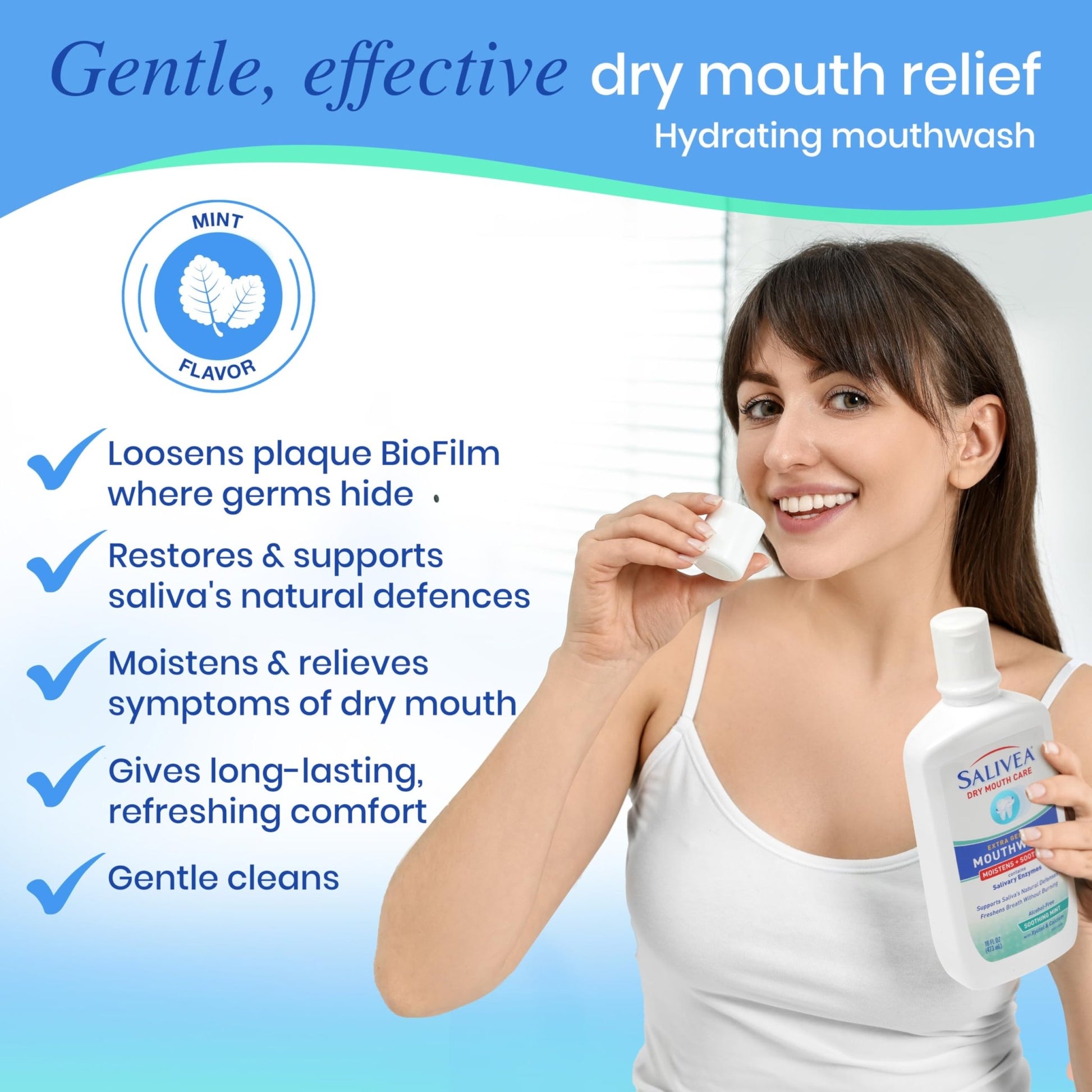 SALIVEA Dry Mouth Mouthwash - Soothing Mint Mouthwash with Natural Salivary Enzymes - Breath Freshener & Dry Mouth Care - dailyvitalstore