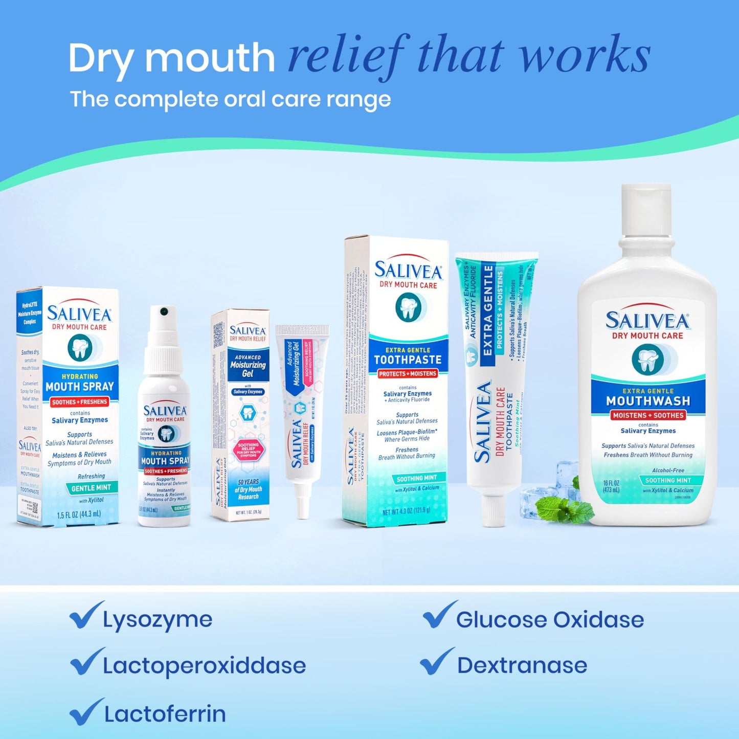 SALIVEA Dry Mouth Mouthwash - Soothing Mint Mouthwash with Natural Salivary Enzymes - Breath Freshener & Dry Mouth Care - dailyvitalstore