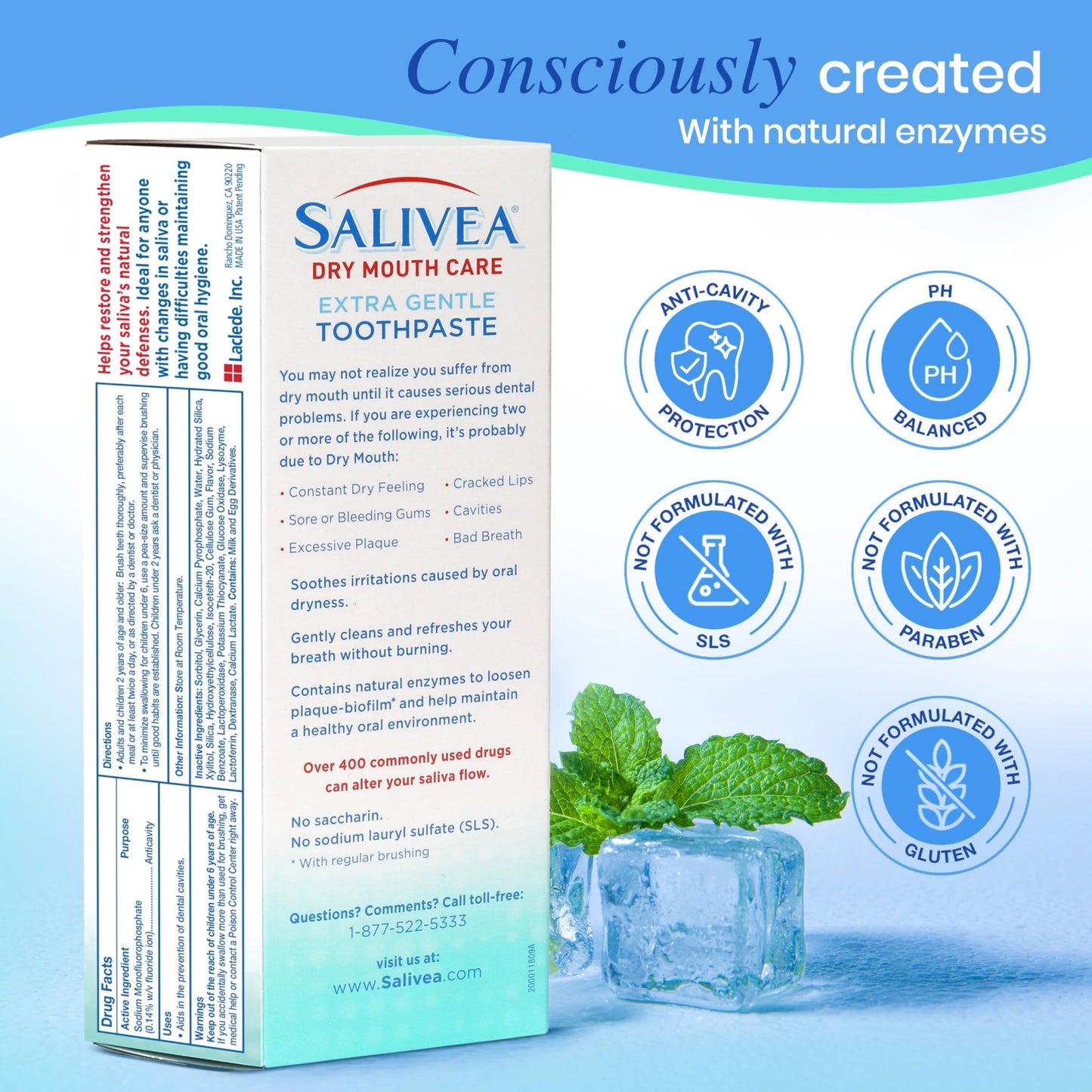 SALIVEA Dry Mouth Toothpaste (2 Pack) — 4.3 oz Each, Anticavity Fluoride, Natural Salivary Enzymes, Xylitol & Calcium, SLS-Free, - dailyvitalstore