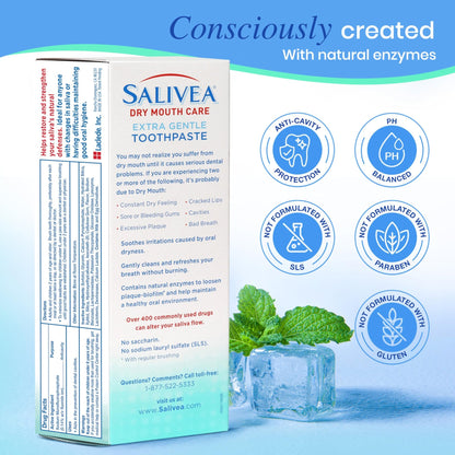 SALIVEA Dry Mouth Toothpaste (2 Pack) — 4.3 oz Each, Anticavity Fluoride, Natural Salivary Enzymes, Xylitol & Calcium, SLS-Free, - dailyvitalstore