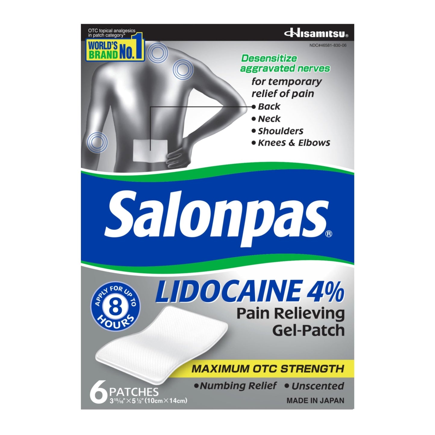 Salonpas Lidocaine 4% Pain Relieving Gel-Patch, 6 Count, for Back, Neck, Shoulder, Knee & Elbow Pain - dailyvitalstore