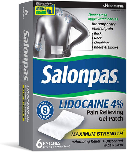 Salonpas LIDOCAINE (5 Pack Bundle) Pain Relieving Maximum Strength Gel Patch! - dailyvitalstore