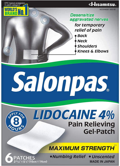 Salonpas LIDOCAINE (5 Pack Bundle) Pain Relieving Maximum Strength Gel Patch! - dailyvitalstore