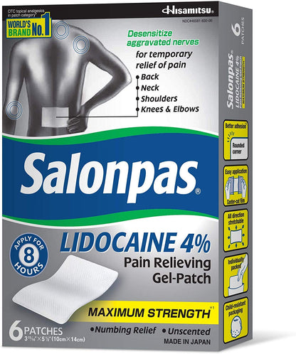 Salonpas LIDOCAINE (5 Pack Bundle) Pain Relieving Maximum Strength Gel Patch! - dailyvitalstore