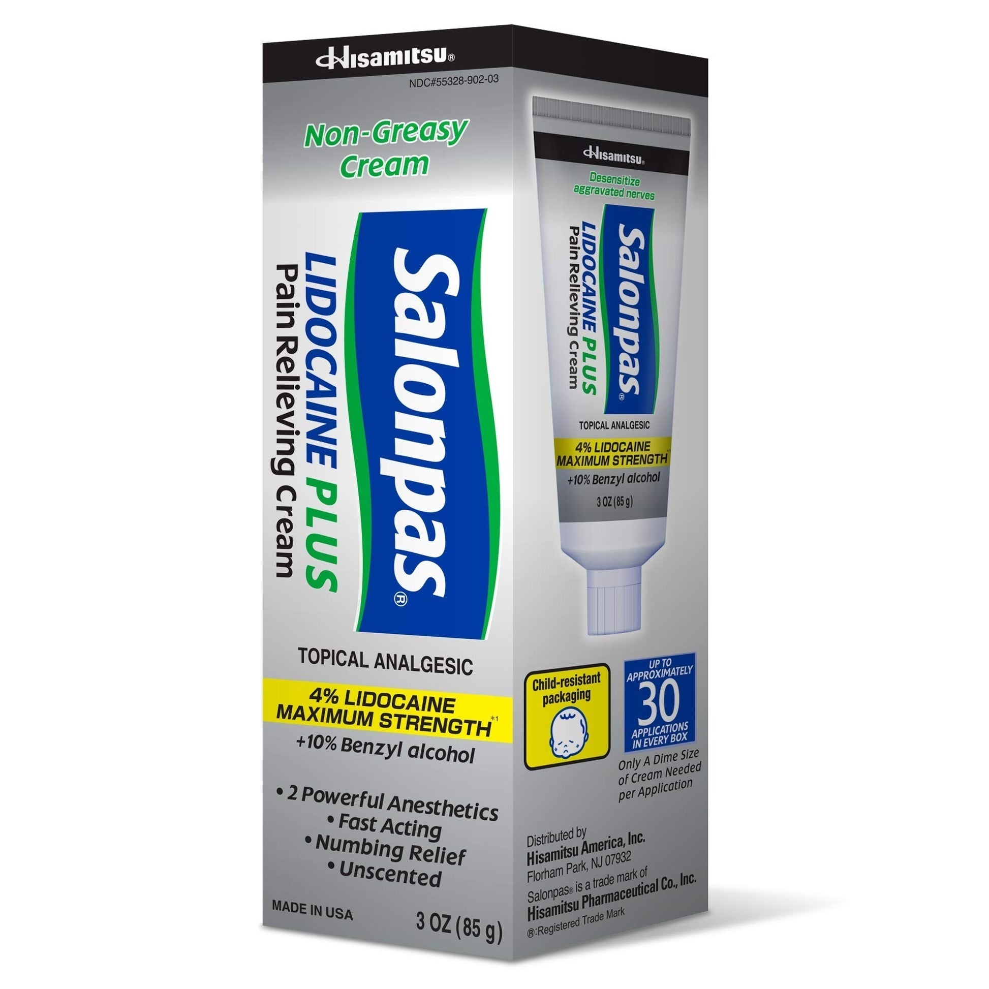 Salonpas Lidocaine Plus Pain Relieving Cream, 3 Ounce Tube - dailyvitalstore