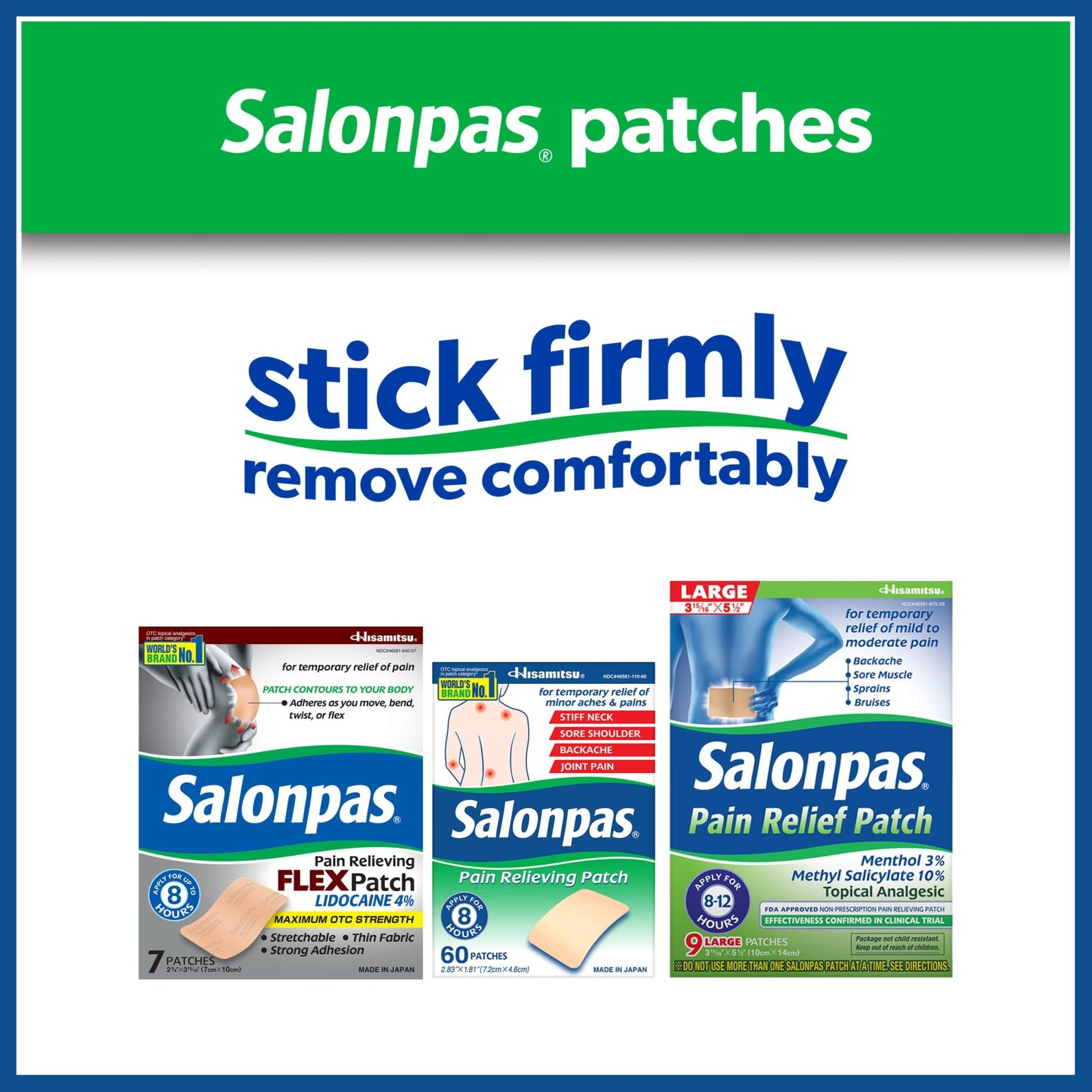 Salonpas Maximum OTC Strength Lidocaine 4% Pain Relieving Flex Patch, Apply for Up to 8 Hours, Unscented, Thin, Flexible, Lightweight, Patch Stays in Place, 7 Patches - dailyvitalstore