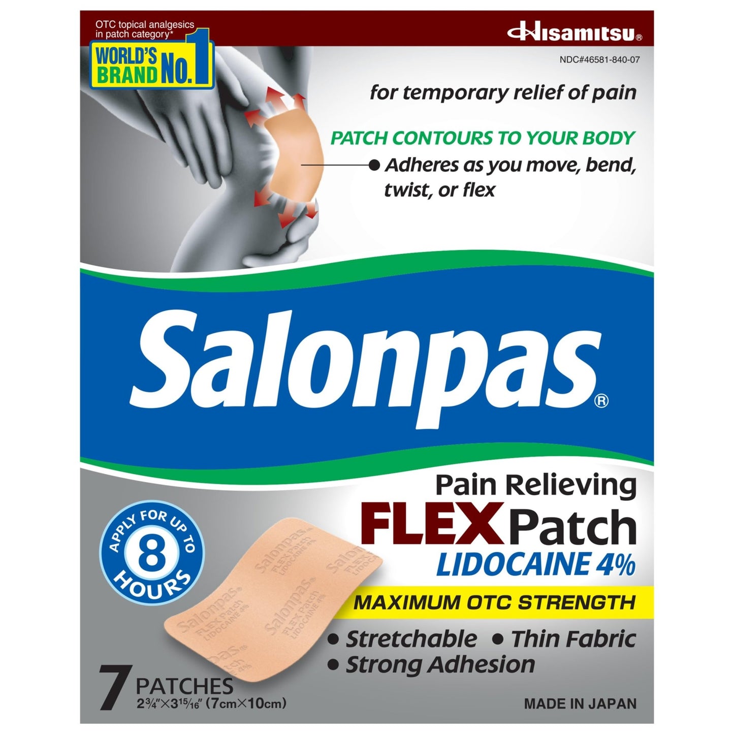 Salonpas Maximum OTC Strength Lidocaine 4% Pain Relieving Flex Patch, Apply for Up to 8 Hours, Unscented, Thin, Flexible, Lightweight, Patch Stays in Place, 7 Patches - dailyvitalstore