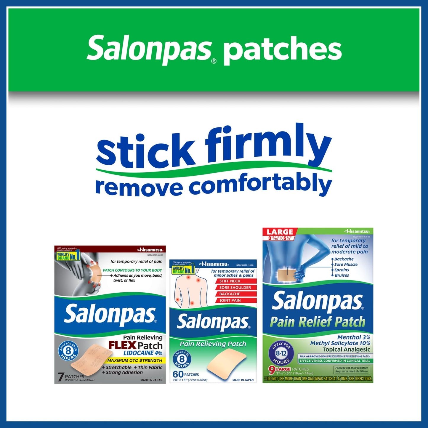 Salonpas Pain Relieving Patch for Back, Neck, Shoulder, Knee Pain and Muscle Soreness - 8 Hour Pain Relief - 60 Count - dailyvitalstore