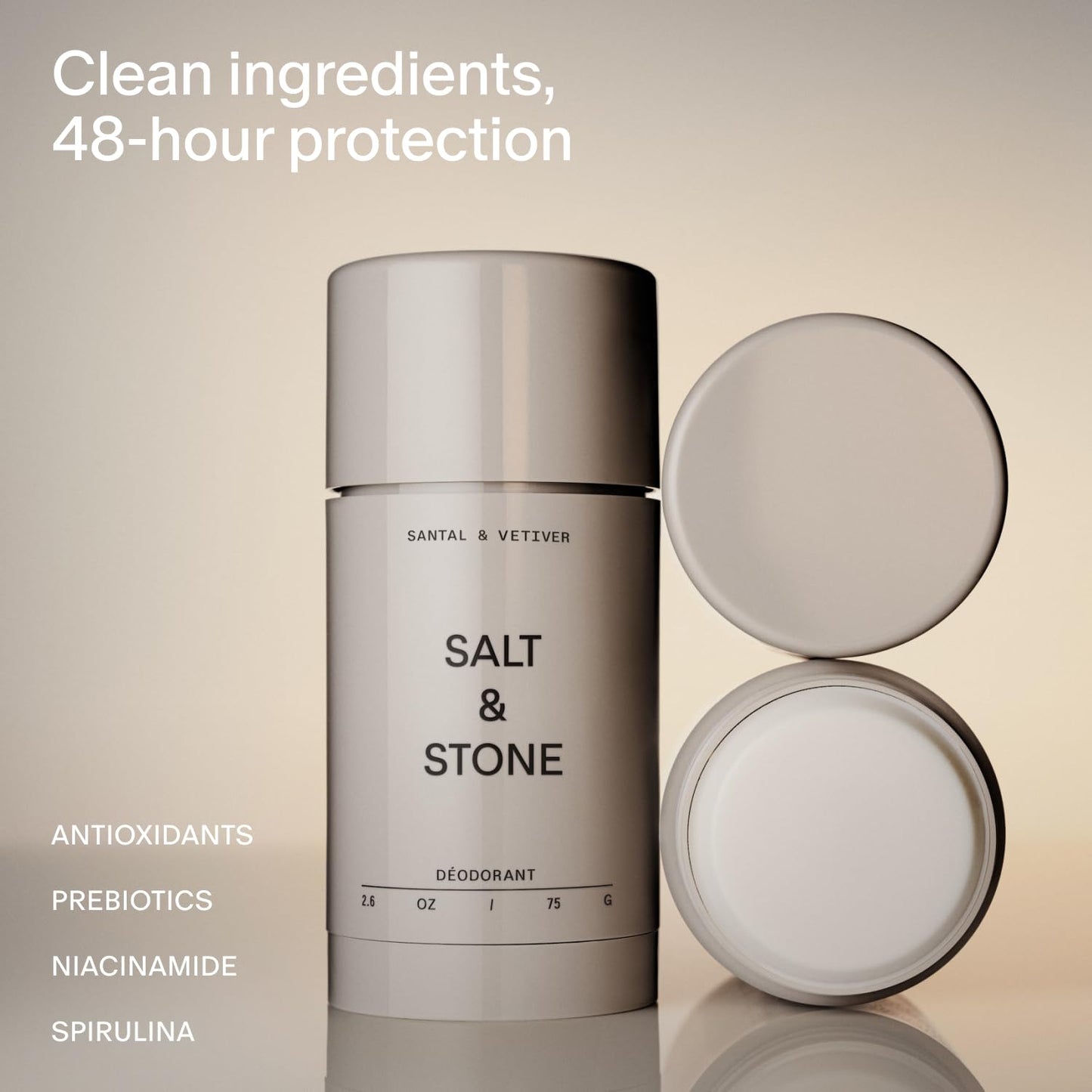 Salt & Stone Aluminum Free Deodorant | Extra Strength 48 Hour Protection for Women & Men | Made with Seaweed Extracts, Niacinamide & Prebiotics | Santal & Vetiver - dailyvitalstore