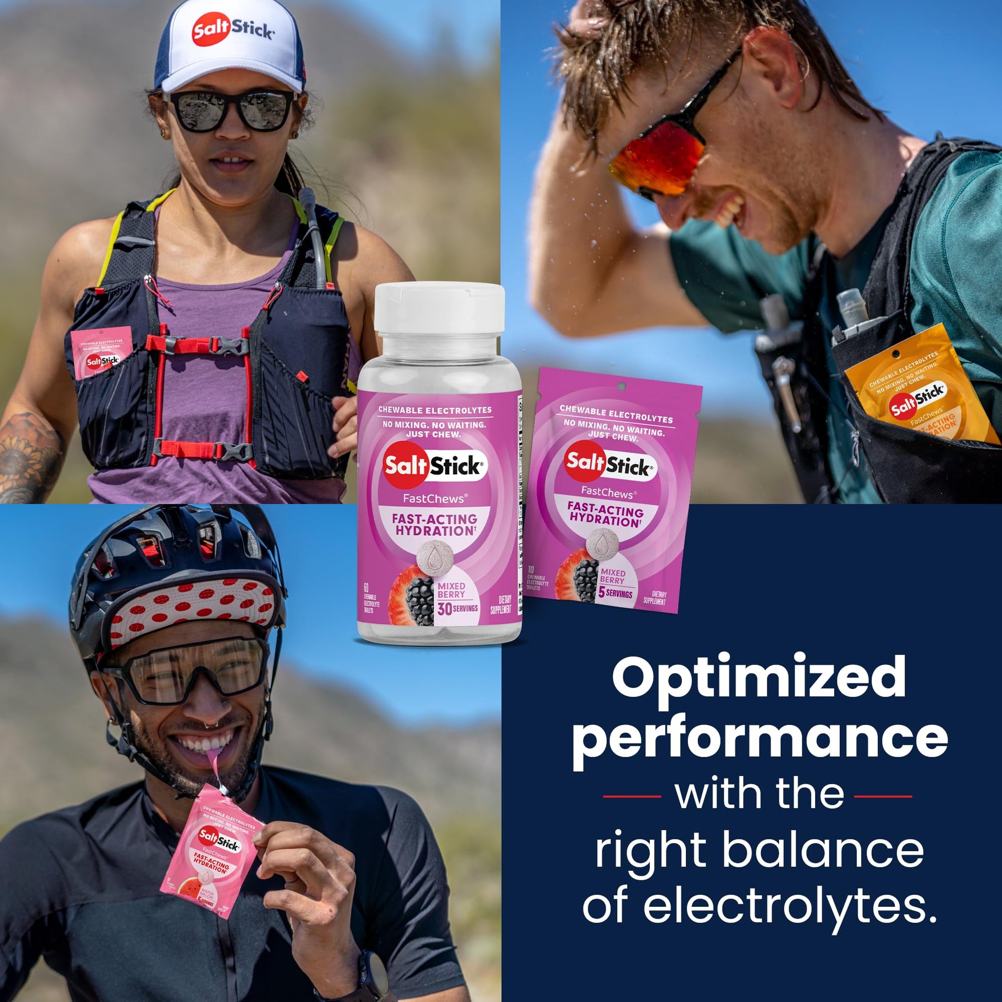 SaltStick Electrolyte FastChews - 60 Mixed Berry Chewable Tablets - Salt Tablets for Running and Hydration, Electrolyte Chews - 60 Count Bottle - dailyvitalstore