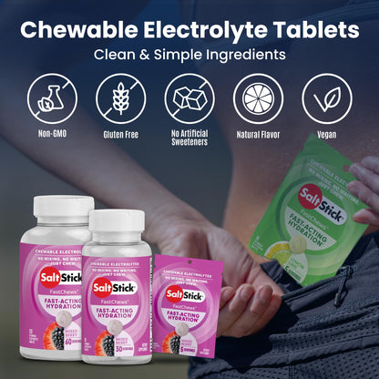 SaltStick Electrolyte FastChews - 60 Mixed Berry Chewable Tablets - Salt Tablets for Running and Hydration, Electrolyte Chews - 60 Count Bottle - dailyvitalstore