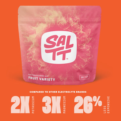 SALTT Electrolytes Powder Packets, Fruit Variety Pack (30 Packets) - Magnesium, Potassium, Sodium, Trace Minerals - Vegan, Sugar Free, Gluten Free - Travel Essentials - Made in USA - dailyvitalstore