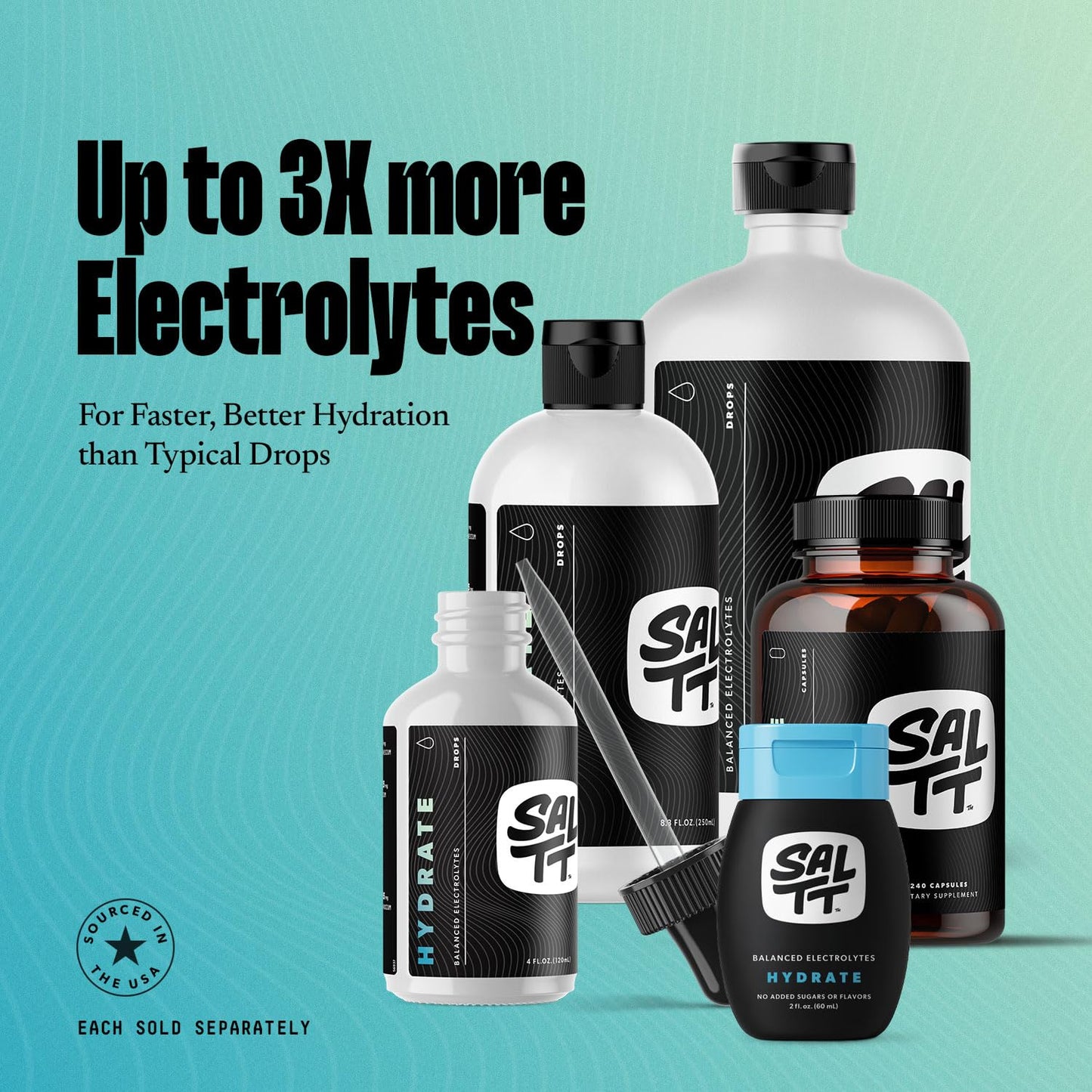 SALTT - Hydrate (8.3 oz) - Electrolytes Drops - Energy Boost - Sodium, Potassium, Magnesium, Zinc, Copper - Unflavored - Ultra Low Carb - Zero Sugar, Vegan, Gluten Free, Non GMO - By Keto Chow - dailyvitalstore