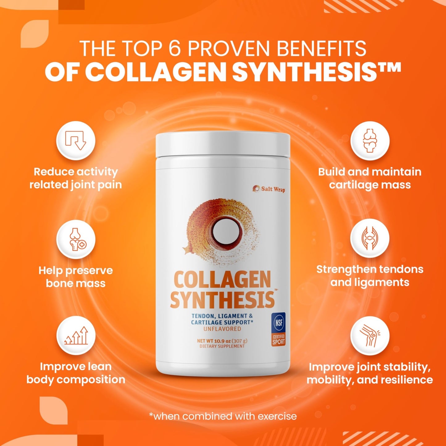 SaltWrap Collagen Synthesis - Collagen Peptides for Joints with Fortigel, Tendoforte, Best Collagen Powder for Tendons, Ligaments, and Cartilage Recovery and Repair, NSF Certified for Sport - dailyvitalstore