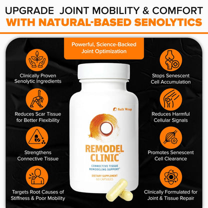 SaltWrap Remodel Clinic - Joint Remodeling Supplement for Senescent Cell Removal and Scar Tissue - Improve Mobility, Reduce Connective Tissue Stiffness - Fisetin, Quercetin, Bromelain - 60 Capsules - dailyvitalstore