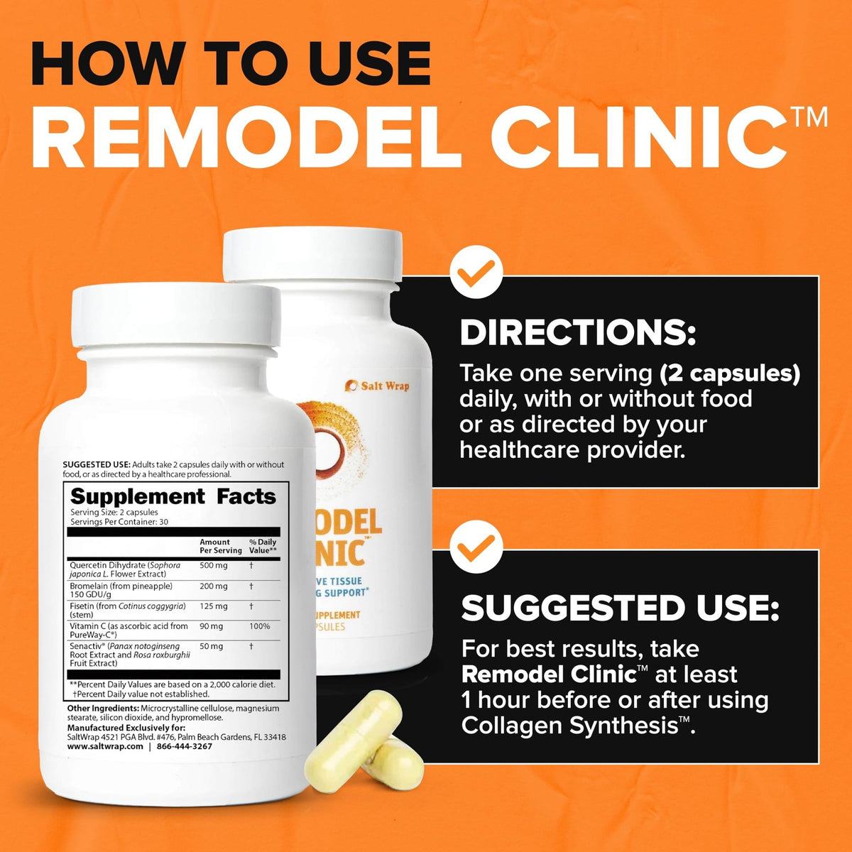 SaltWrap Remodel Clinic - Joint Remodeling Supplement for Senescent Cell Removal and Scar Tissue - Improve Mobility, Reduce Connective Tissue Stiffness - Fisetin, Quercetin, Bromelain - 60 Capsules - dailyvitalstore
