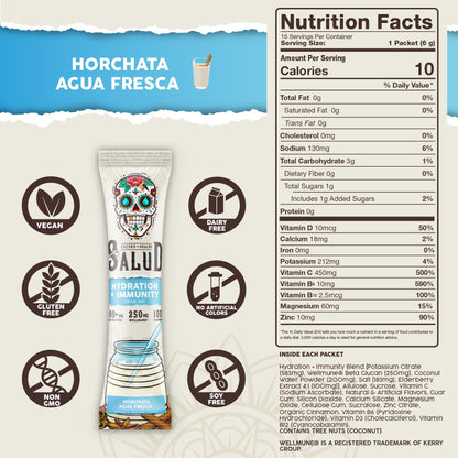 Salud 2-in-1 Hydration Packets + Immunity Electrolytes Powder, Horchata - Agua Fresca Drink Mix, Elderberry, Dairy & Soy Free, Non-GMO, Gluten Free, Vegan - dailyvitalstore