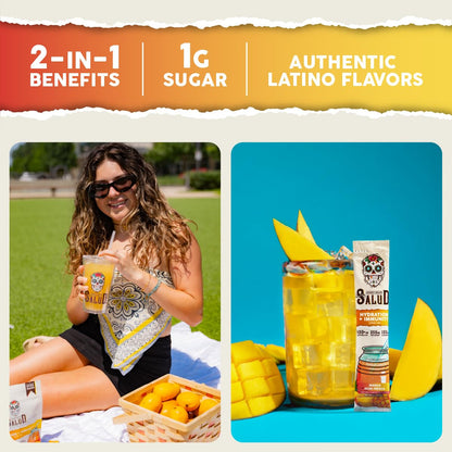 Salud 2-in-1 Hydration Packets + Immunity Electrolytes Powder, Mango - Agua Fresca Drink Mix, Elderberry, Dairy & Soy Free, Non-GMO, Gluten Free, - dailyvitalstore