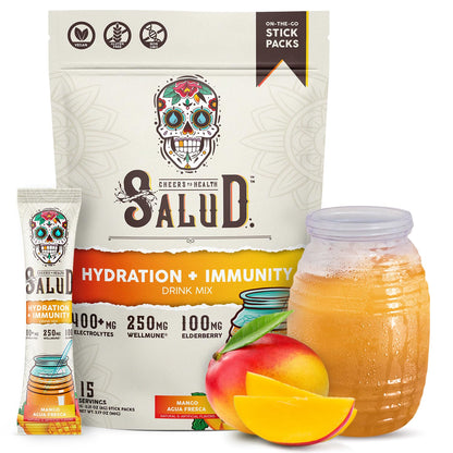 Salud 2-in-1 Hydration Packets + Immunity Electrolytes Powder, Mango - Agua Fresca Drink Mix, Elderberry, Dairy & Soy Free, Non-GMO, Gluten Free, - dailyvitalstore
