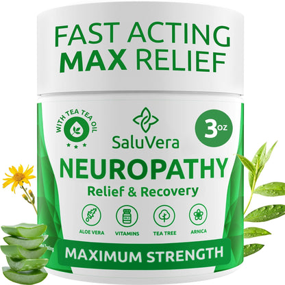 SaluVera Neuropathy Pain Relief Cream - Maximum Strength Nerve Pain Reliever for Foot, Toes, Hands, Legs with Aloe Vera, Arnica, MSM Vitamin B6, and Menthol for Fast-Acting Relief 3oz - dailyvitalstore