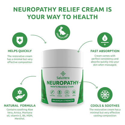 SaluVera Neuropathy Pain Relief Cream - Maximum Strength Nerve Pain Reliever for Foot, Toes, Hands, Legs with Aloe Vera, Arnica, MSM Vitamin B6, and Menthol for Fast-Acting Relief 3oz - dailyvitalstore
