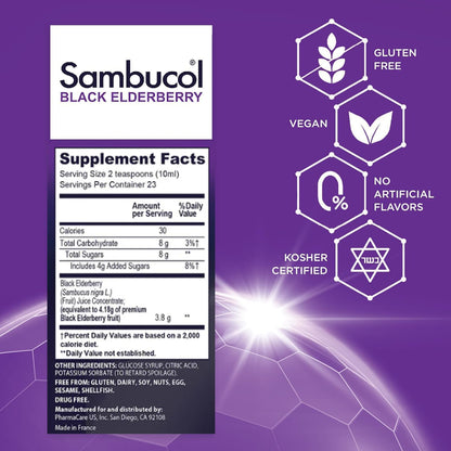 Sambucol Black Elderberry Syrup - Black Elderberry Liquid, Immune Support for Kids and Adults, High Antioxidants, Gluten Free - dailyvitalstore