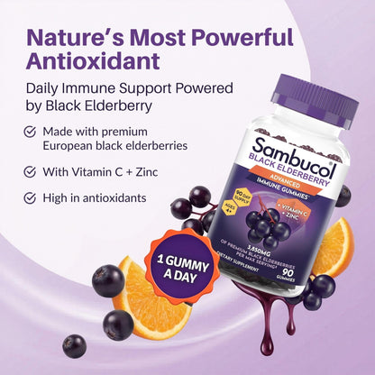 Sambucol Elderberry Gummies - Immune Support Supplement for Adults & Kids with Vitamin C & Zinc, Sambucol Elderberry - dailyvitalstore