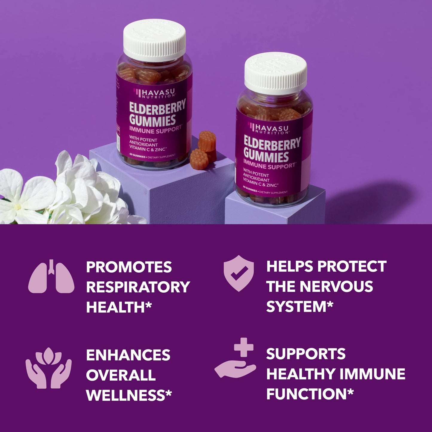 Sambucus Elderberry Gummies for Adults - Immune Support Supplement with Vitamin C and Zinc - Enhanced Formula for Daily Defense - 60 Count - dailyvitalstore