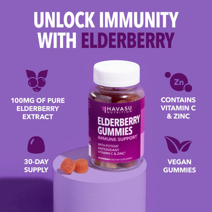 Sambucus Elderberry Gummies for Adults - Immune Support Supplement with Vitamin C and Zinc - Enhanced Formula for Daily Defense - 60 Count - dailyvitalstore