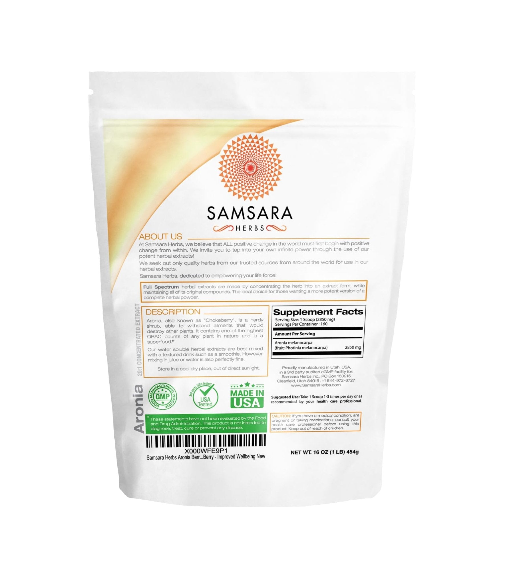 Samsara Herbs Aronia Berry 20:1 Extract Powder (16oz/454g) - Antioxidant, Flavonoids and Polyphenols Supplement - High ORAC - Native American Berry - Improved Wellbeing - dailyvitalstore