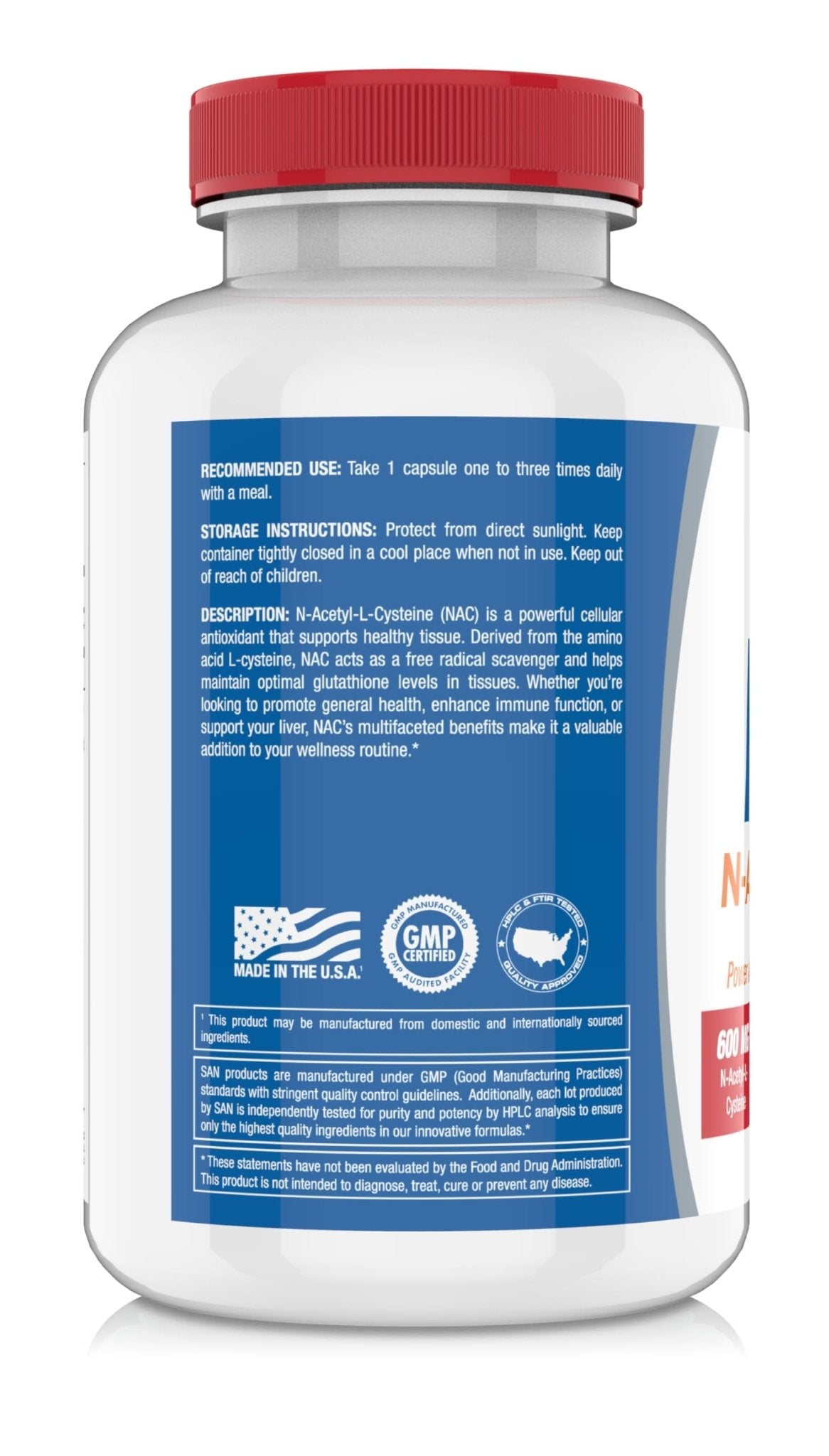 SAN N-Acetyl-L-Cysteine (NAC), Immune, Respiratory, Liver Health, NAC 600 mg, Potent antioxidant Support, Free-radicals, Easy to Absorb, 100 Capsules - dailyvitalstore