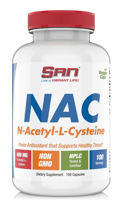 SAN N-Acetyl-L-Cysteine (NAC), Immune, Respiratory, Liver Health, NAC 600 mg, Potent antioxidant Support, Free-radicals, Easy to Absorb, 100 Capsules - dailyvitalstore