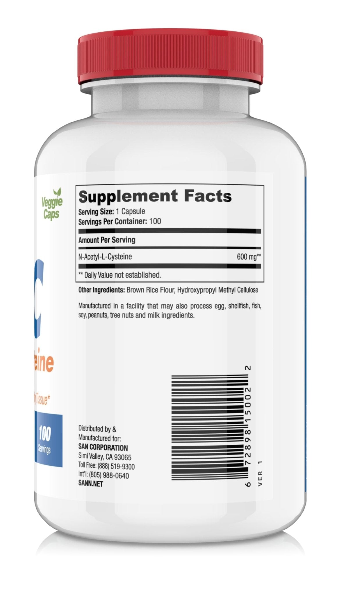 SAN N-Acetyl-L-Cysteine (NAC), Immune, Respiratory, Liver Health, NAC 600 mg, Potent antioxidant Support, Free-radicals, Easy to Absorb, 100 Capsules - dailyvitalstore