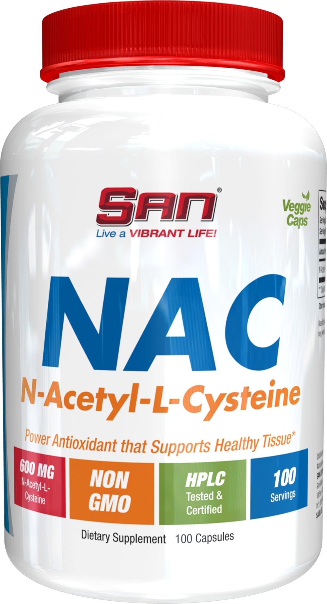 SAN N-Acetyl-L-Cysteine (NAC), Immune, Respiratory, Liver Health, NAC 600 mg, Potent antioxidant Support, Free-radicals, Easy to Absorb, 100 Capsules - dailyvitalstore
