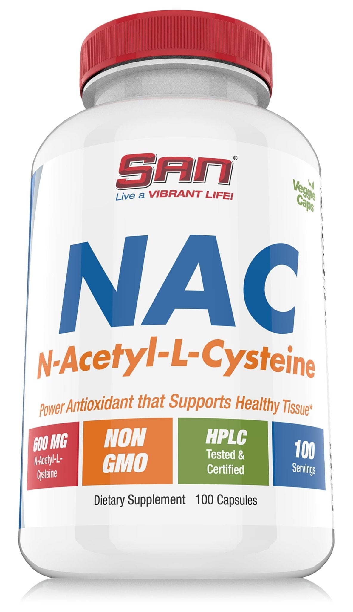 SAN N-Acetyl-L-Cysteine (NAC), Immune, Respiratory, Liver Health, NAC 600 mg, Potent antioxidant Support, Free-radicals, Easy to Absorb, 100 Capsules - dailyvitalstore