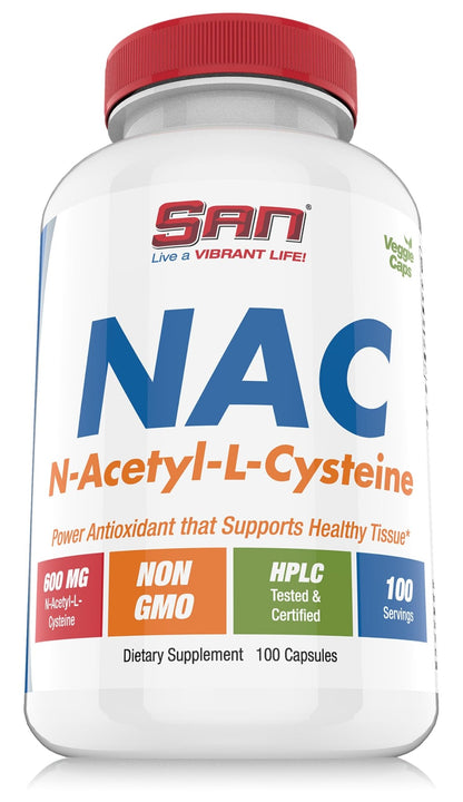 SAN N-Acetyl-L-Cysteine (NAC), Immune, Respiratory, Liver Health, NAC 600 mg, Potent antioxidant Support, Free-radicals, Easy to Absorb, 100 Capsules - dailyvitalstore