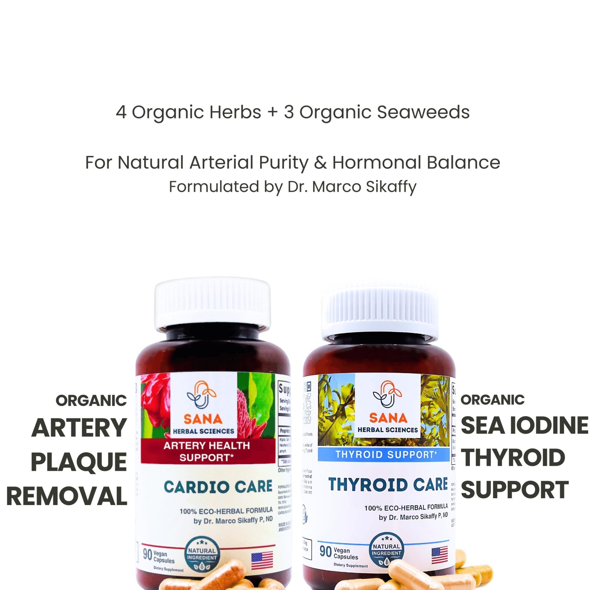 Sana Herbal Sciences Artery Plaque Removal & Sea Iodine Thyroid Support Organic Blends - dailyvitalstore