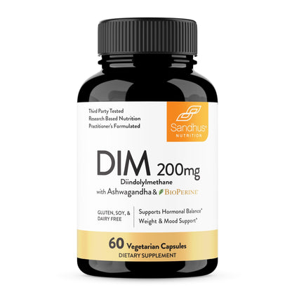 Sandhu's DIM Supplement 200 mg -60 Capsules - Diindolymethane with Ashwagandha & Bioperine Hormone Balance for Women & Men, Hormonal Acne Supplements - dailyvitalstore