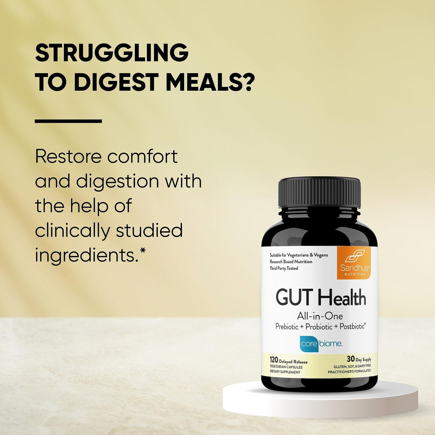 Sandhu's Gut Health - Prebiotic, Probiotic, Postbiotic & L-Glutamine | Digestive Health, Colon, Probiotic Total Supplements | 120 Delayed Release Capsules - dailyvitalstore