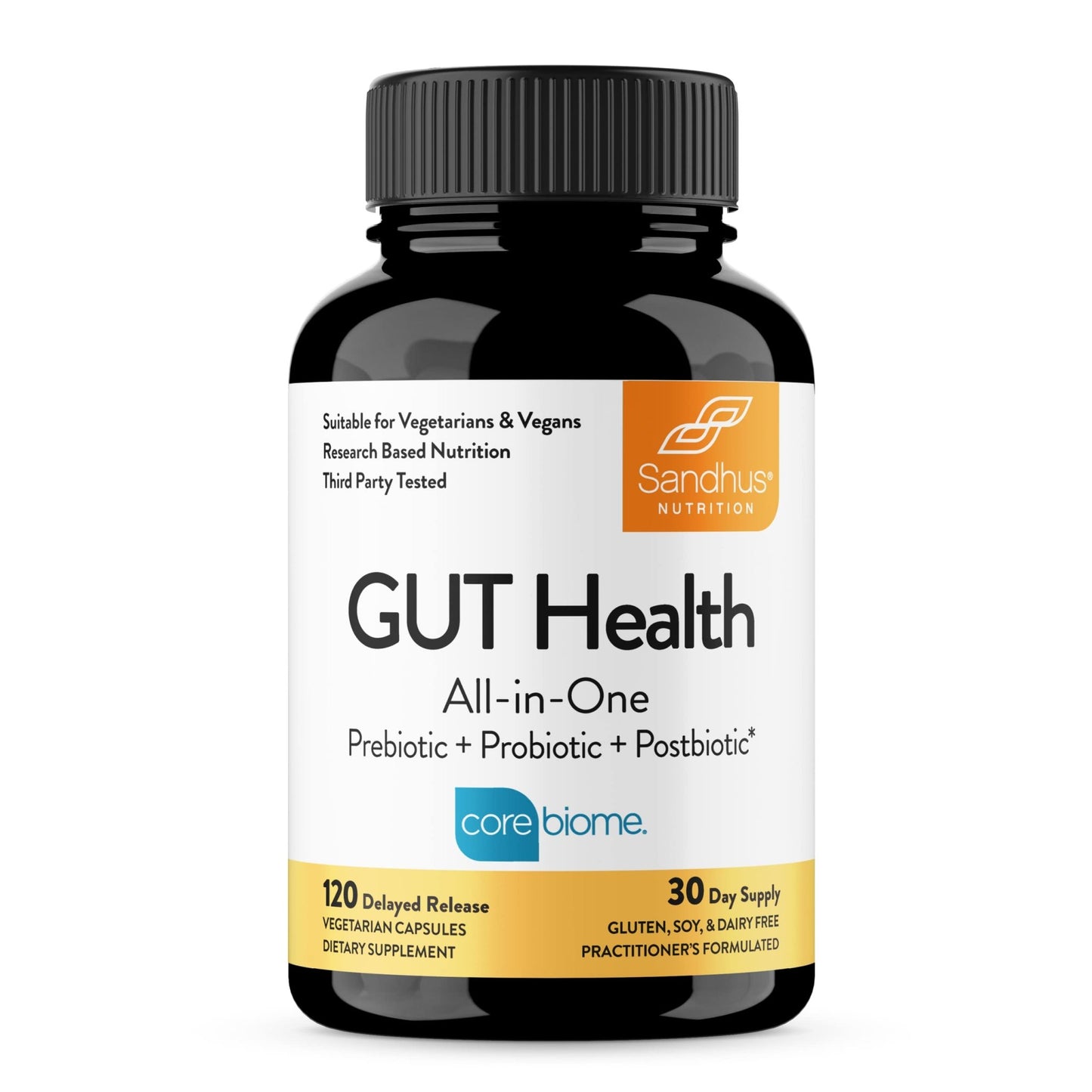 Sandhu's Gut Health - Prebiotic, Probiotic, Postbiotic & L-Glutamine | Digestive Health, Colon, Probiotic Total Supplements | 120 Delayed Release Capsules - dailyvitalstore